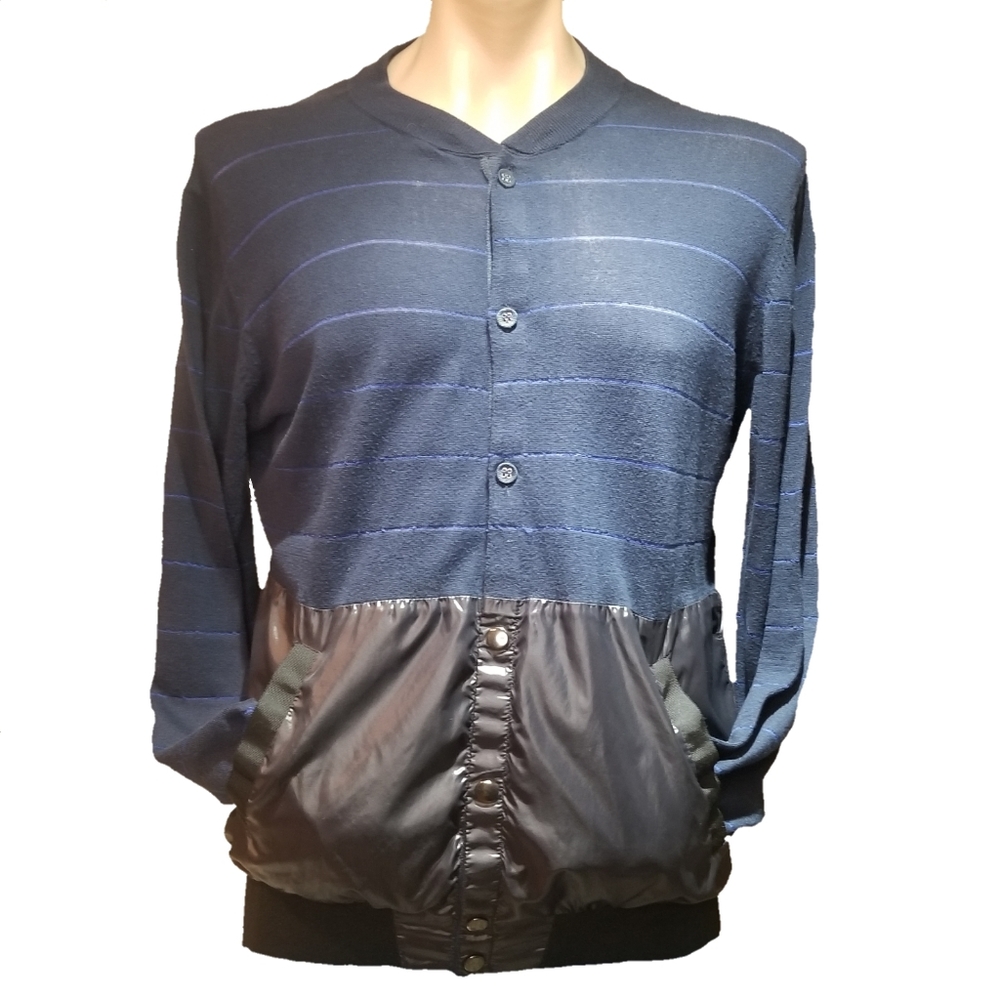 Undecorated Man Blue Cardigan Striped Sweater Lg.